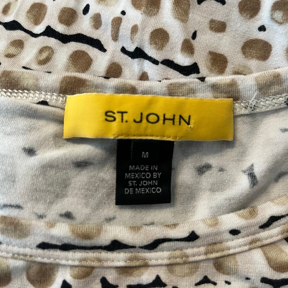 St. John Neutral Printed Cold Shoulder Knit Blouse - Picture 7 of 7